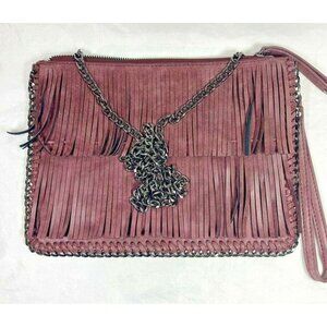Lino Perros Faux Leather Purple Fringe Black Chain Purse